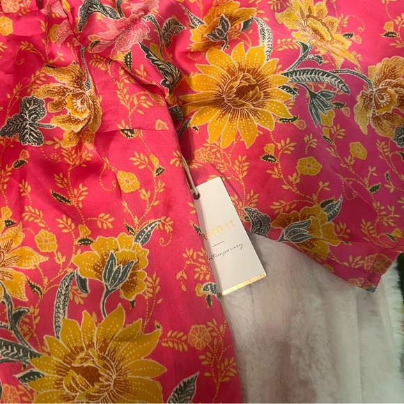 NWT Forever 21 L Pink Floral Satin Tie Strap Crop Cold Shoulder Feminine Blouse - Picture 9 of 12